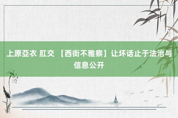 上原亞衣 肛交 【西街不雅察】让坏话止于法治与信息公开